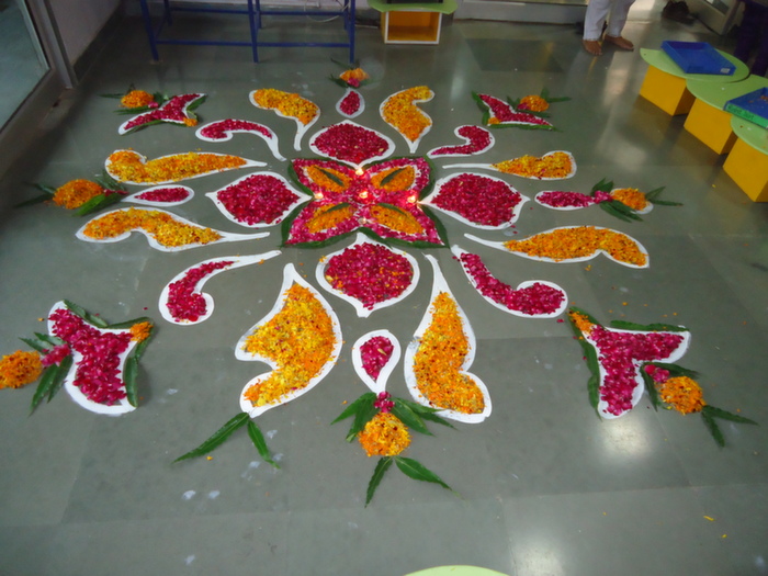 Festive floral rangoli by the Pre-primary department.