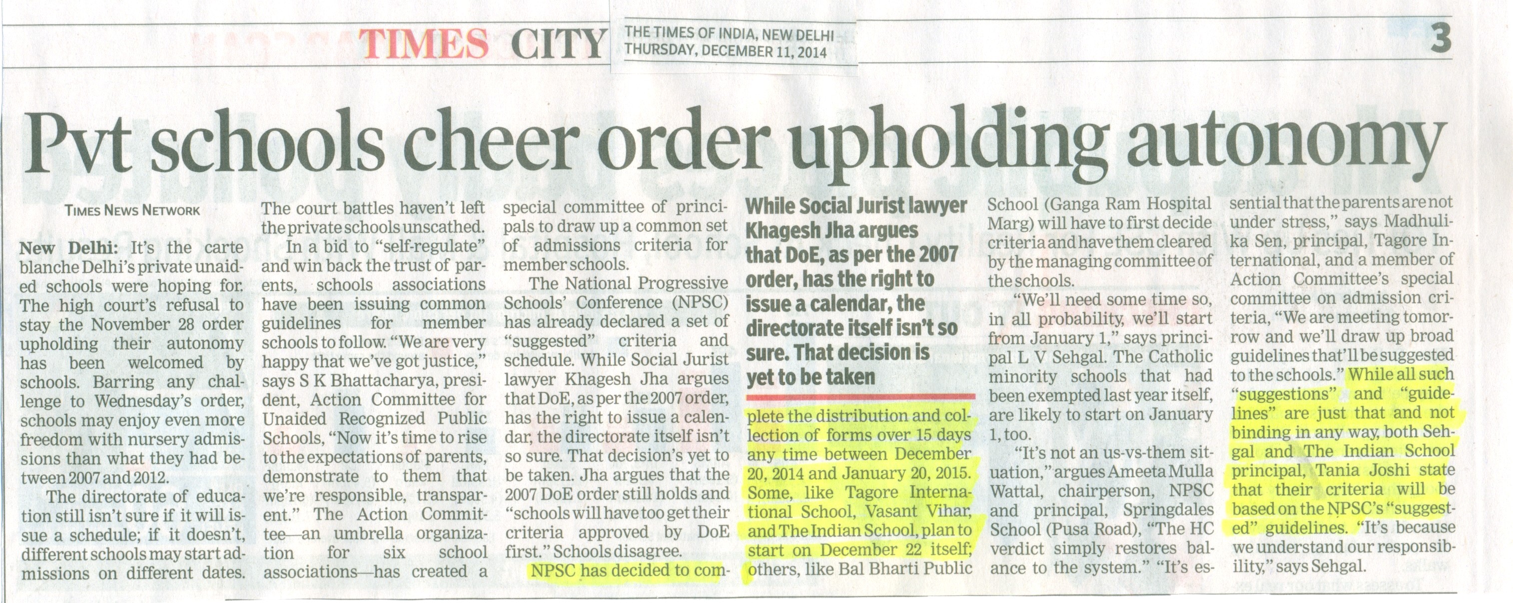 THE TIMES OF INDIA, THURSDAY, 11 DECEMBER,2014