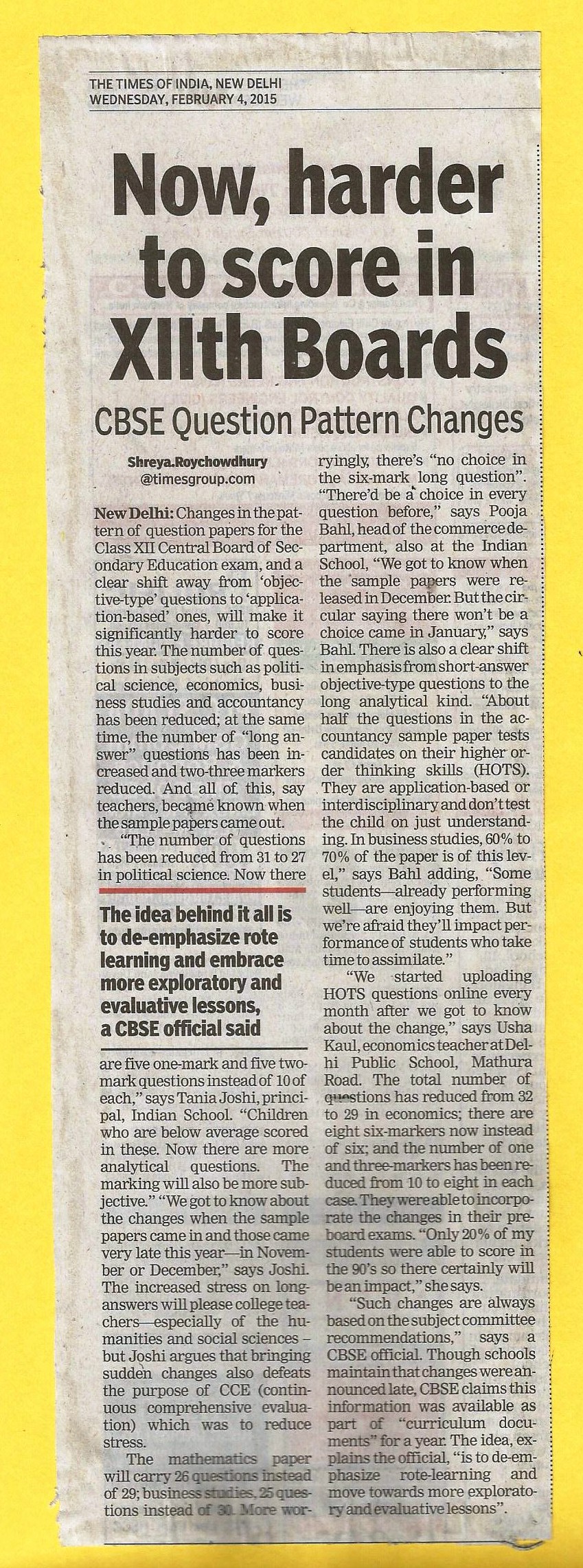 THE TIMES OF INDIA, WEDNESDAY, 04 FEBRUARY,2015