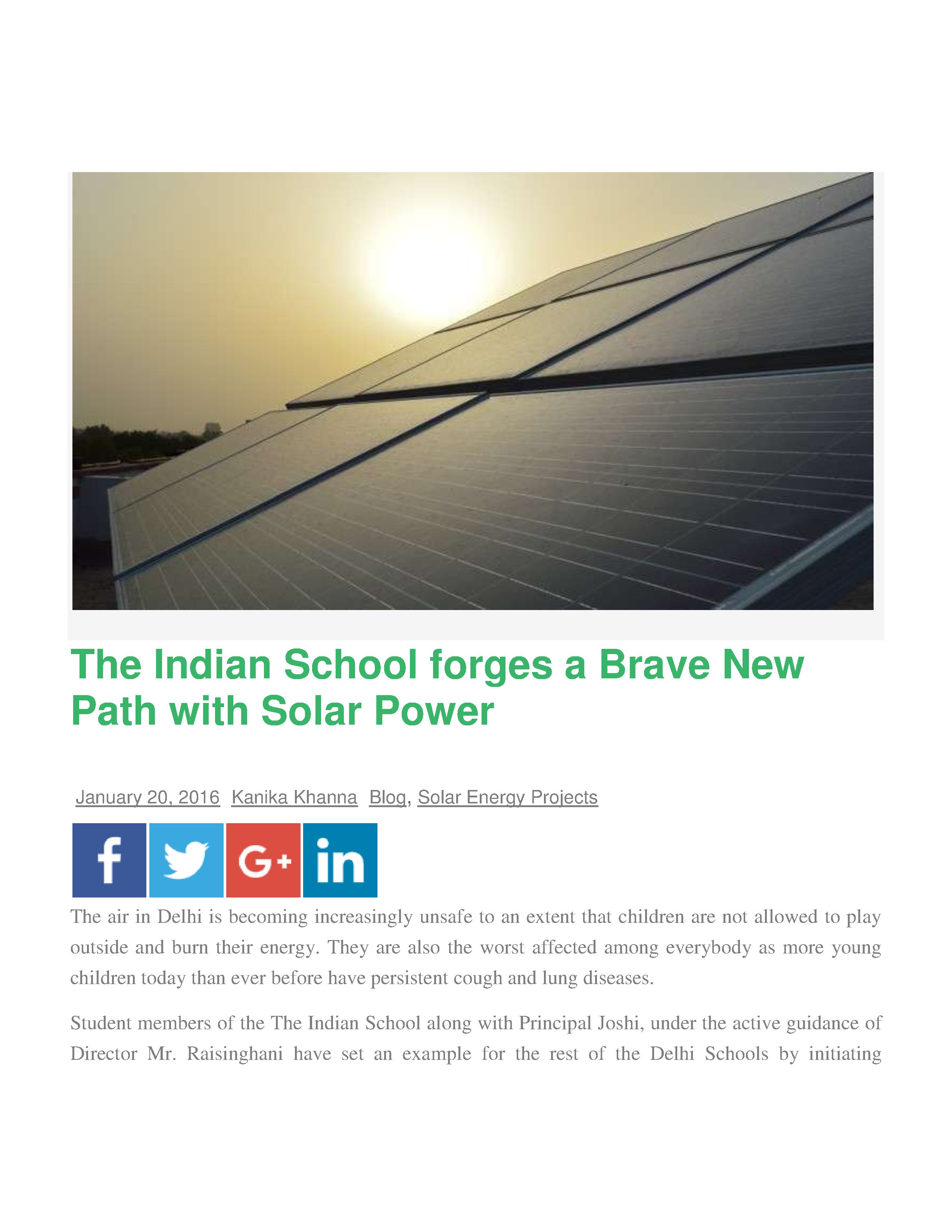 The Indian School forges a brave new Path with Solar Power