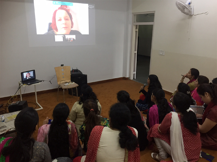 Teacher training by video conference with a Finnish educator.