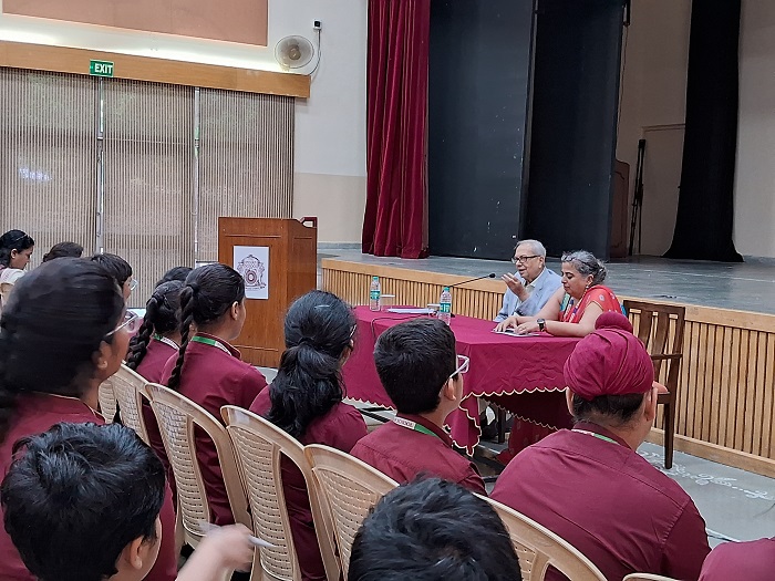 School chairperson Mr Goradia interacts with class 9 on the Manipur crisis